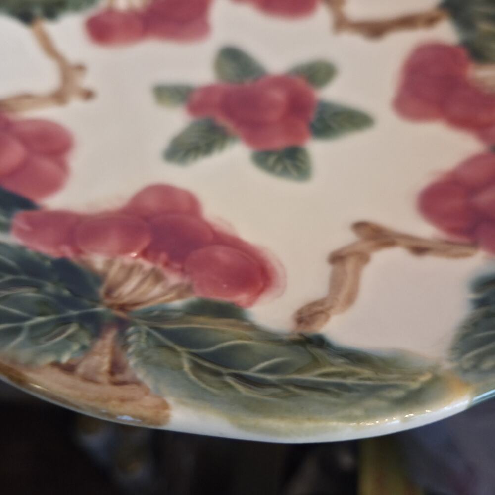 Vintage FFAS France Majolica Cherry Plates Set 6 Faience d’Art de la Sorgue - Picture 6 of 12